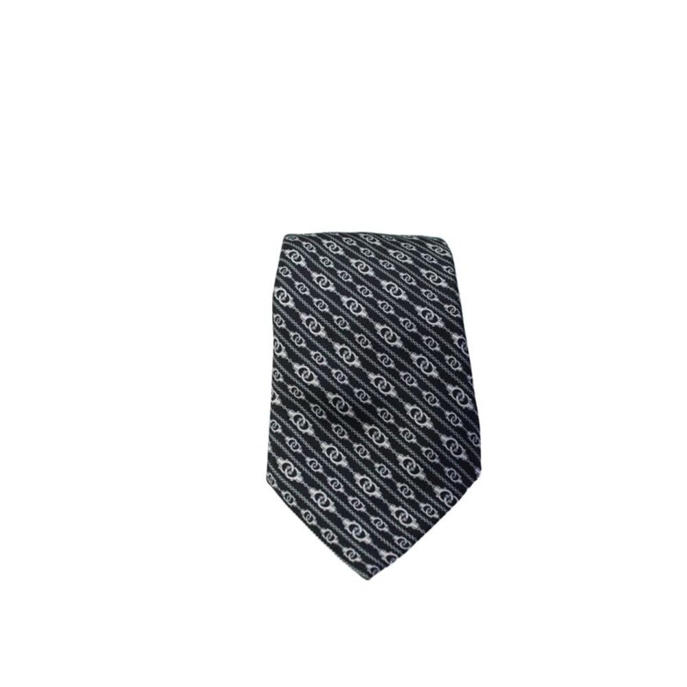 Links of London Mens Silk Link Print Classic Length Necktie Black White